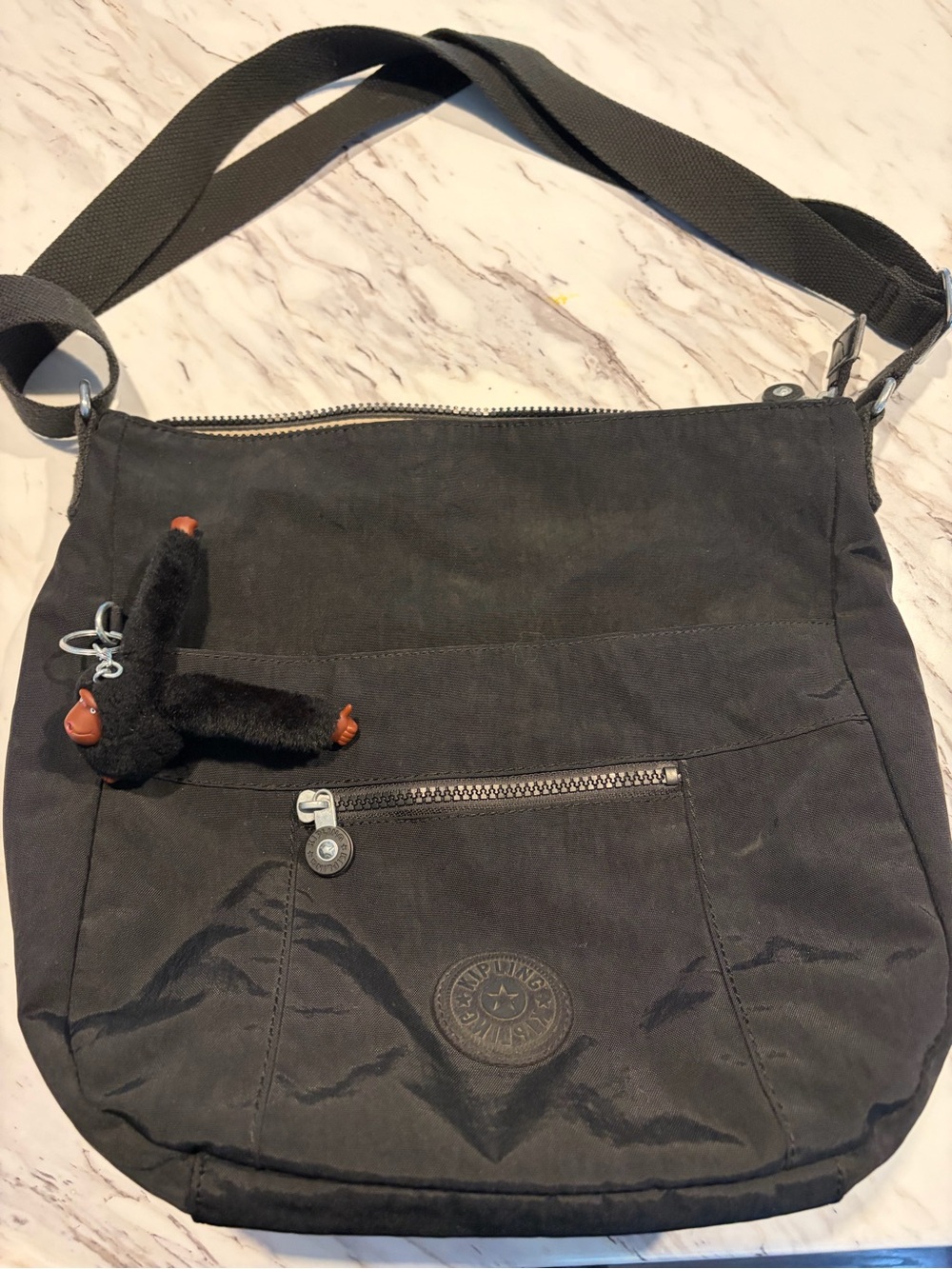 Kipling Black Messenger Bag with Monkey Charm